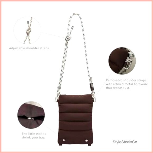 Small Quilted Puffer Tote Crossbody Bag for Work Travel Gym - Picture 4 of 7